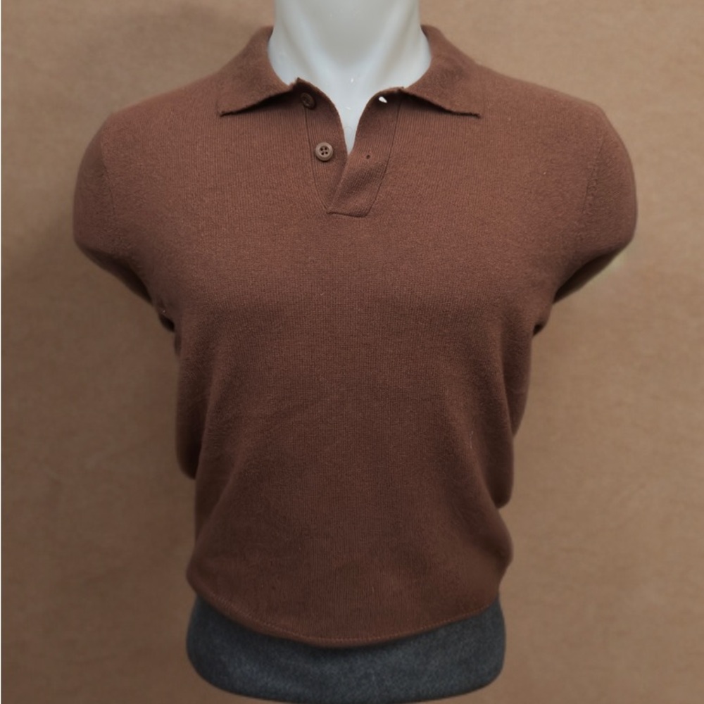 Men's Brown long sleeve cashmere Polo Shirt